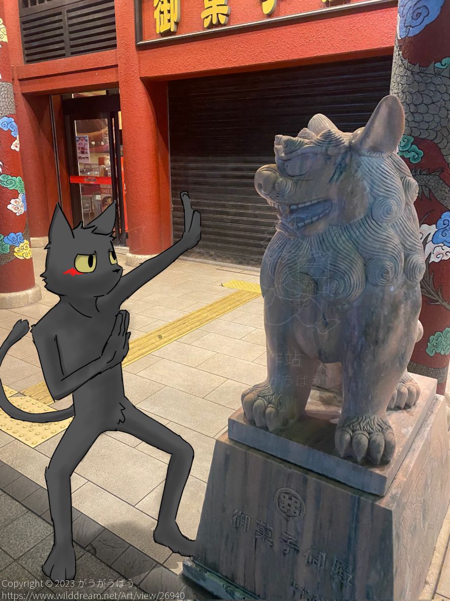 sight seeing in OKINAWA by がうがうばう, black cat, furry