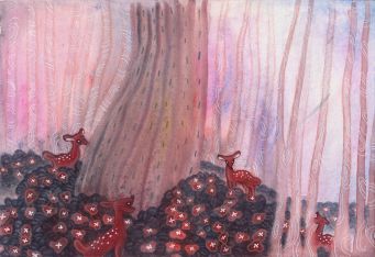 红鹿与红花的森林 by Merajay