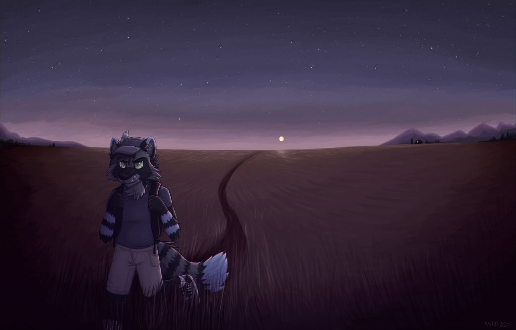 Field Path by kstreetalley, digital, scenic, character, raccoon, animal, furry, mammal, anthro, drawing