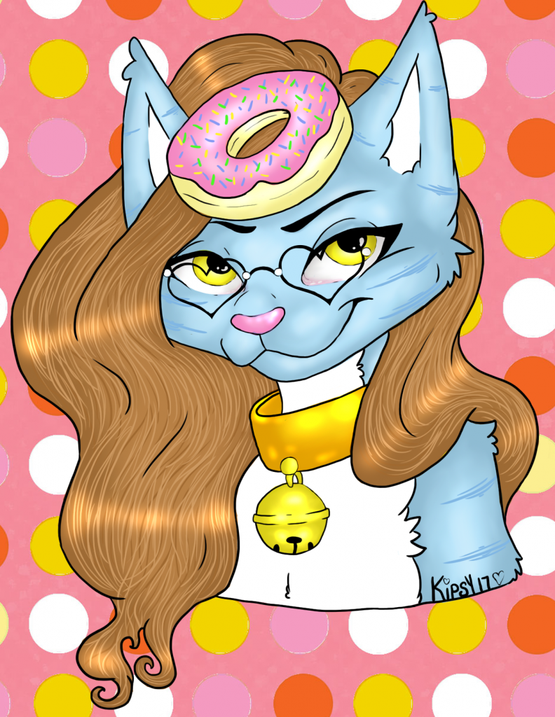 Donut Head by Kipsy, feline, kipsy, blue, furry, female, donut, sprinkles, pink, frosting