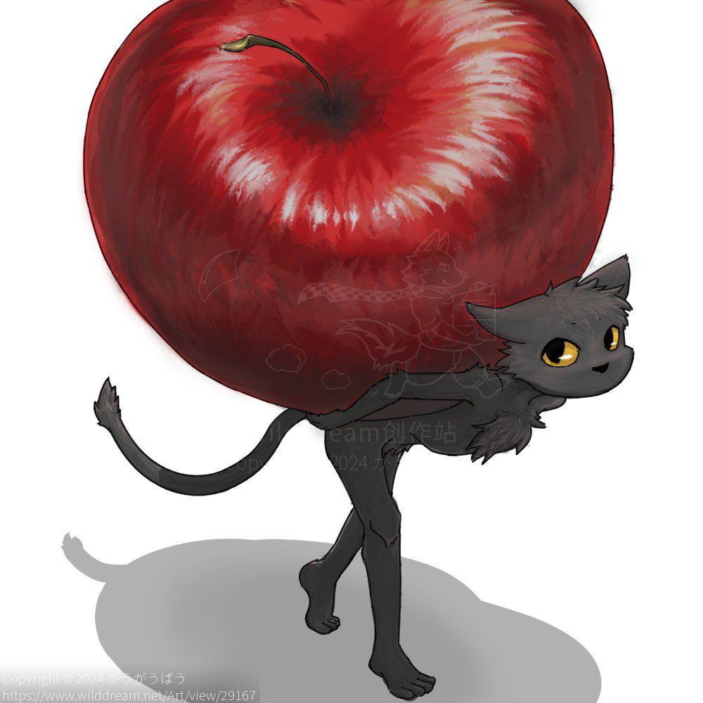 Do you try this apple? by がうがうばう, black cat, furry