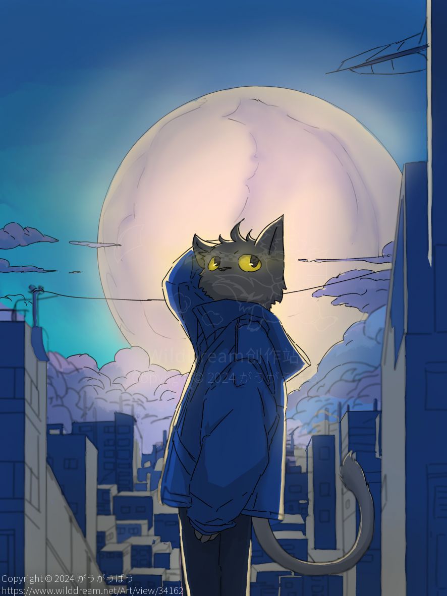 Moon light by がうがうばう, cat, furry