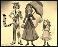 1910 Cat Family-Sepia Color by SherryHillArt