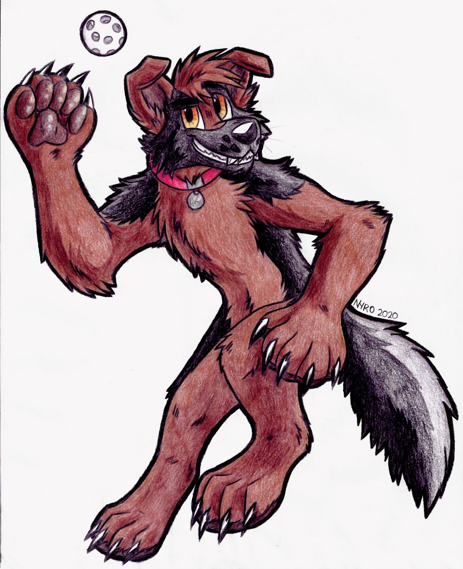 Fetch! (2020) by kstreetalley, character, canine, anthro, drawing, animal, dog, traditional