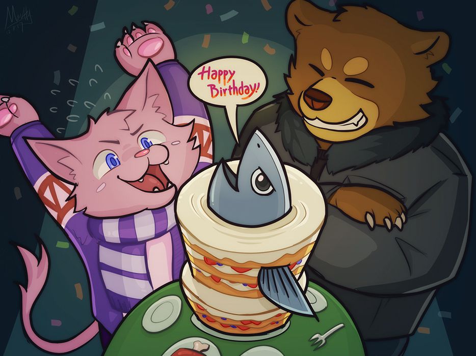Happy Birthday! by mouffy, birthday, bear, cat, 熊, 猫, 贺图
