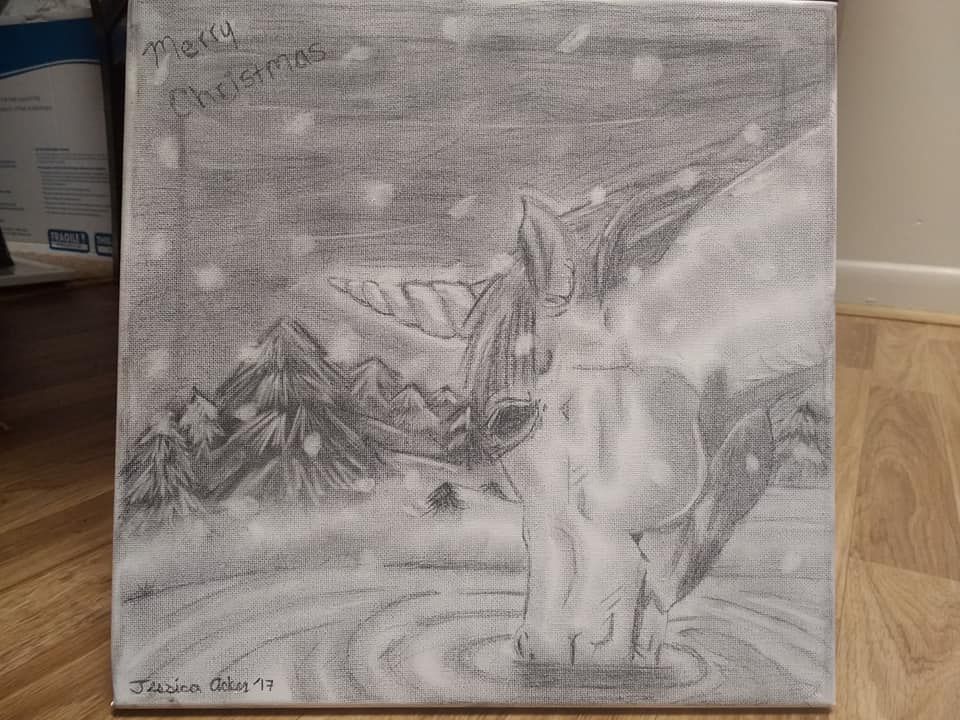 Unicorn Traditional by Jackartlope, unicorn, traditional, black, and, white, pencil, canvas