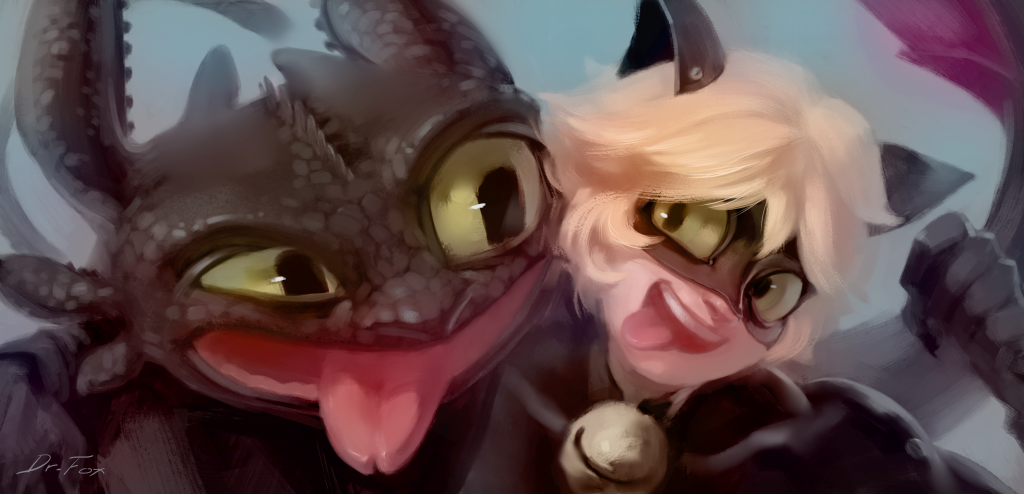 ChatNoir&Toothless by Dr.Fox, chatnoir, toothless, 无牙仔