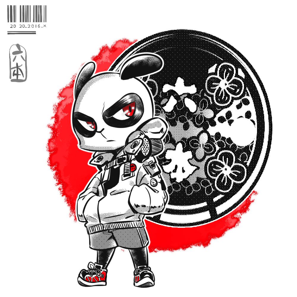 六本工作室吉祥物 by 黑霉, furry, 插画, 熊猫