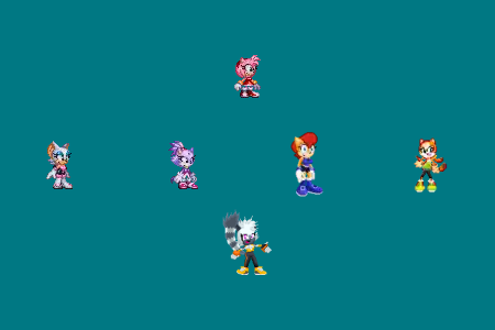 Amy, Tangle, Rouge, Blaze, Sally and Marine on the eighth new