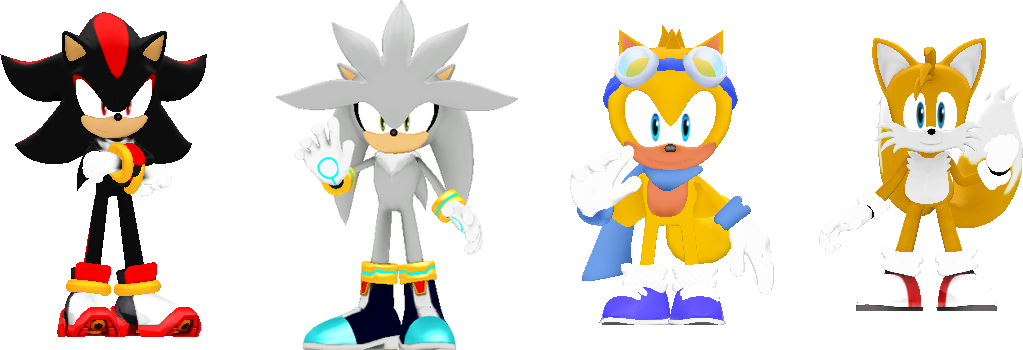shadow_silver_ray_and_tails_as_3d_sprites by shwapneel1999