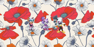 Rouge, Blaze and Tangle on the fourth flower pattern by Marc Brown by shwapneel1999
