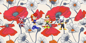 Amy, Sally, Marine and Tangle on the fourth flower pattern by Marc Brown