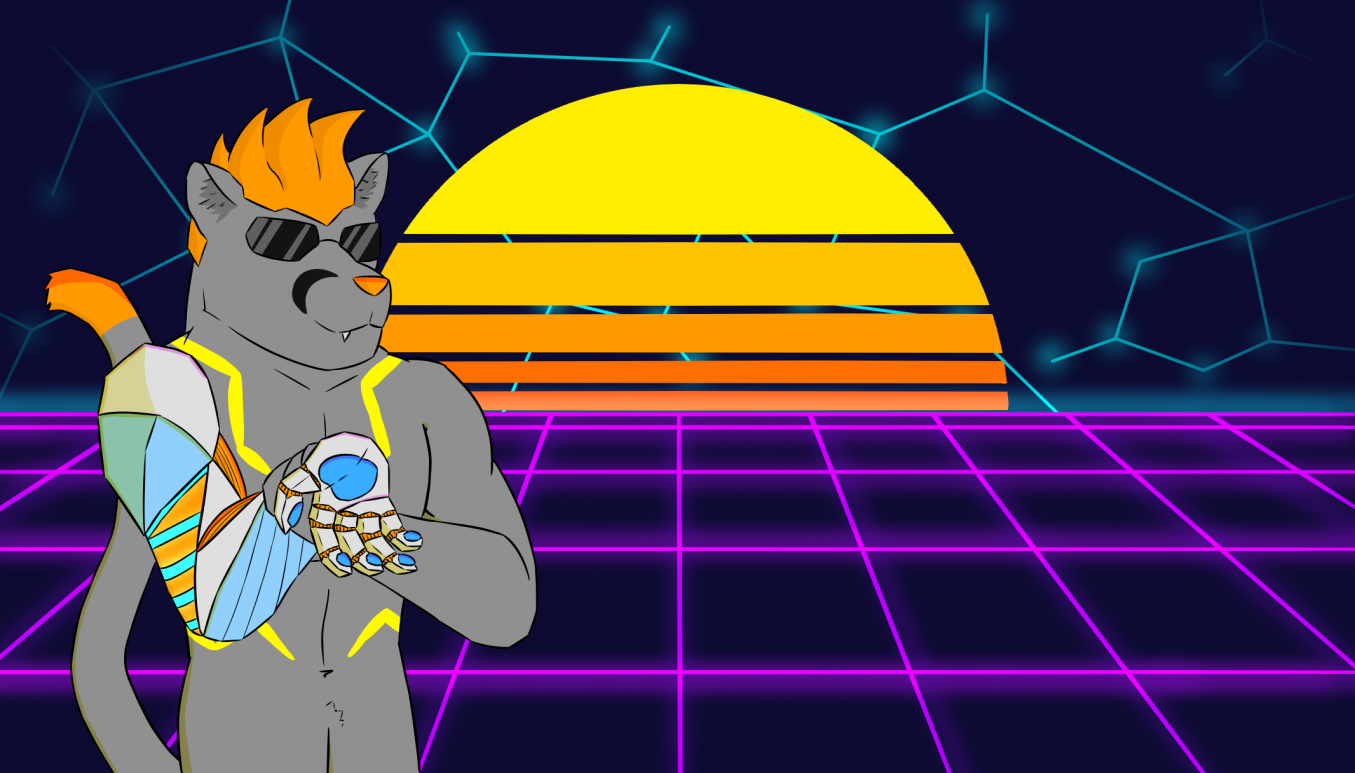 Vaporwave design session [WIP : 66%] by Dragonmemo, bara, cougar, cyberpunk, feline, furry, iris, lion, mountain, prosthesis, Puma